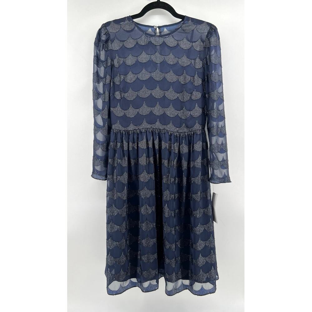 NWT Maggy London Long Sleeve Mesh Dress Size 4 Navy Feminine Chic